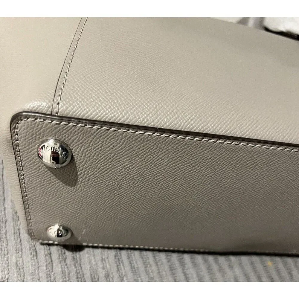 Michael Kors Charlotte Pearl Grey Top Zip Leather Tote Handbag New - Picture 5 of 8